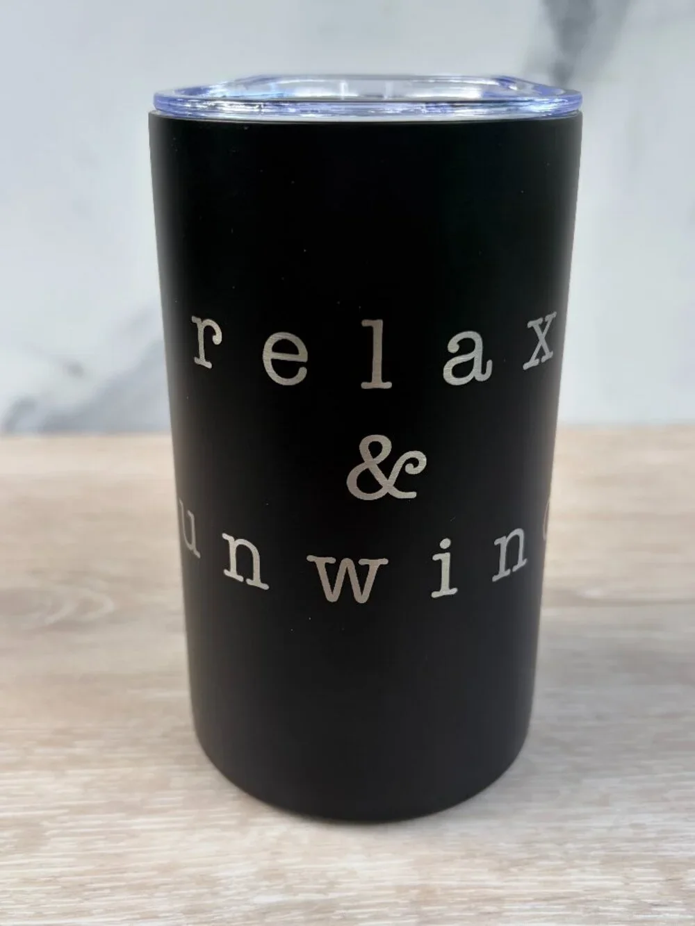 Relax & Unwind Tumbler 12 oz Black Stainless Steel Insulated Travel Coffee Mug